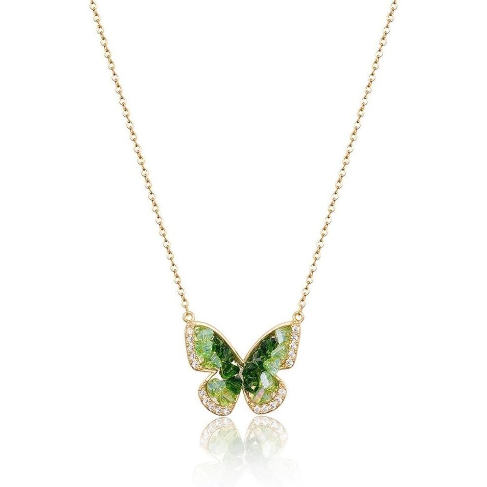 Women's 18K Gold Plated Green Crystal Butterfly Pendant Necklace Fairy-Inspired